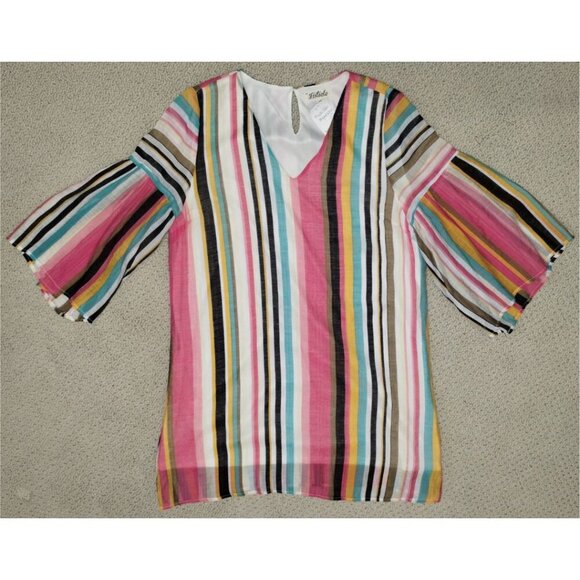 Women's Boutique Listicle Multicolor Striped Bell-Sleeve Shift Dress (Size Lg) - Picture 4 of 8